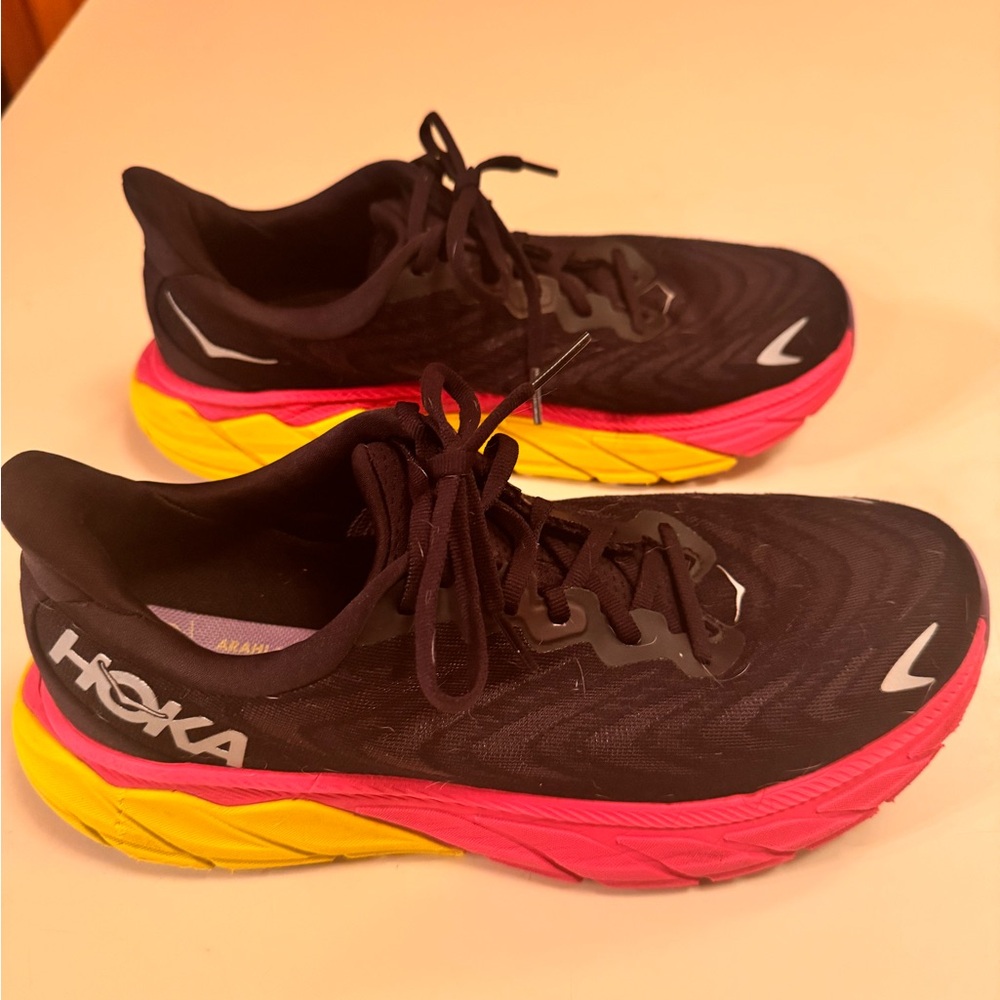 Hoka One One Women's Black, Pink, and Yellow Athletic Shoes